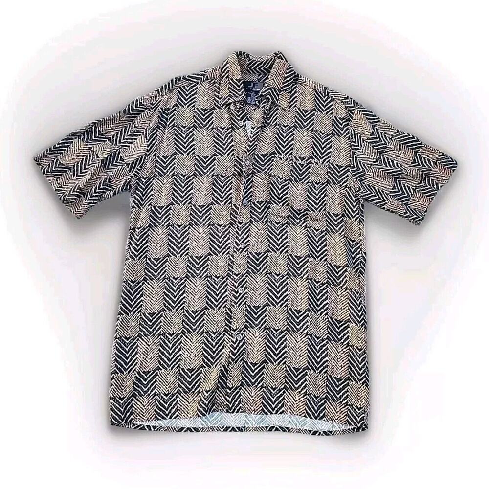 J. Ferrar Short Sleeve Button Front Gold Black 100% Rayon Mens Size S / CH Photo